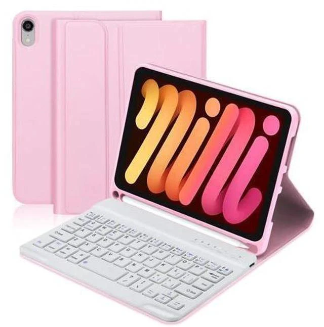 Main image of iPad Mini 7th Gen Keyboard Case 2024,Boriyuan Detachable Bluetooth Keyboard Slim Folio Smart Cover with Build-in Pencil Holder for iPad Mini (A17 Pro) 7th Gen 2024 / iPad Mini 6th Gen 8.3 Inch, Pink