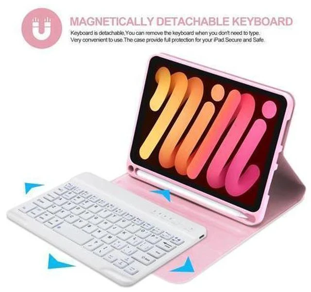 Alt view image 2 of 5 - iPad Mini 7th Gen Keyboard Case 2024,Boriyuan Detachable Bluetooth Keyboard Slim Folio Smart Cover with Build-in Pencil Holder for iPad Mini (A17 Pro) 7th Gen 2024 / iPad Mini 6th Gen 8.3 Inch, Pink