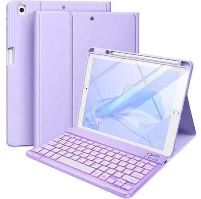 Main image of iPad 9th Generation Case with Keyboard 10.2 Inch - Backlit Wireless Detachable Folio Cover with Pencil Holder for iPad 8th Gen / 7th Gen/iPad Pro 10.5" / iPad Air 3rd Gen (Purple)
