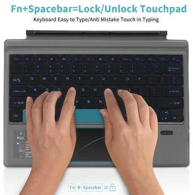 Alt view image 5 of 7 - Wireless Bluetooth Keyboard with Touchpad for Microsoft Surface Pro 3/4/5/6/7, Portable Replacement Keyboard Type Cover with 7 Color LED Backlit, Built-in 550mAh Lithium Battery