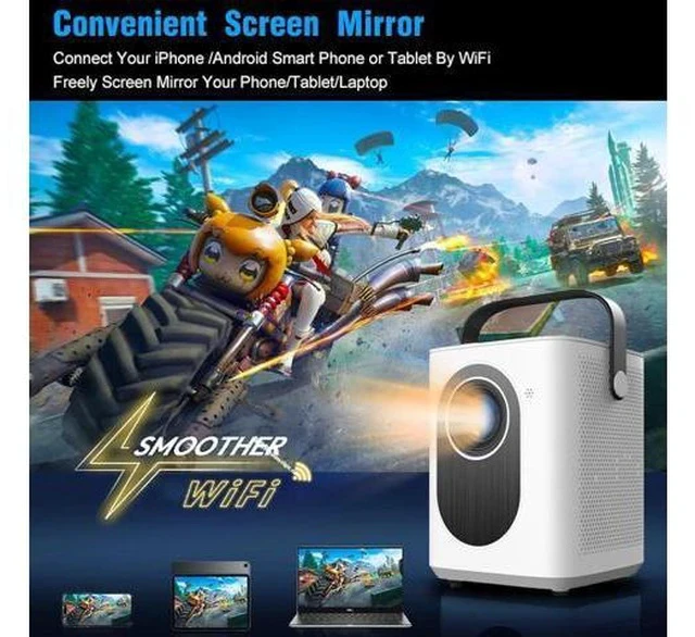 Alt view image 6 of 7 - Portable Projector, Full HD Projector with 4k 1080P Support with Android 11,280ANSI 10,000 Lumens, WiFi 6 BT 5.0 Video Projector for Mobile Phone/TV Stick/HDMI/USB/PC Home Theater Projector