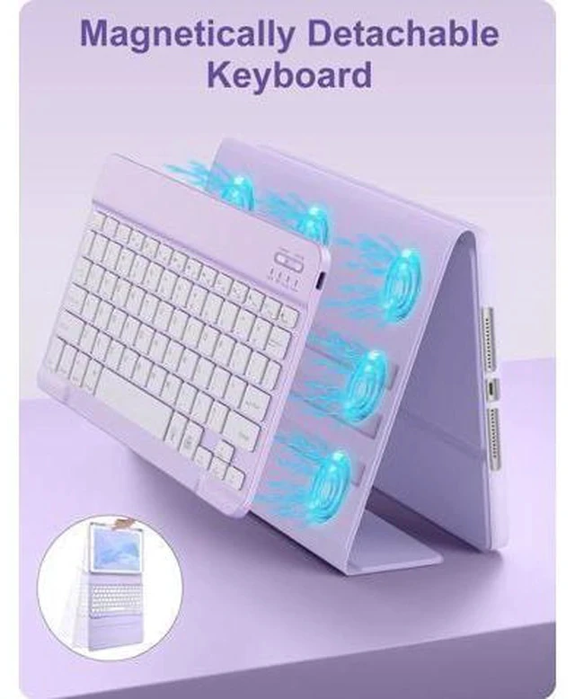 Alt view image 6 of 7 - iPad 9th Generation Case with Keyboard 10.2 Inch - Backlit Wireless Detachable Folio Cover with Pencil Holder for iPad 8th Gen / 7th Gen/iPad Pro 10.5" / iPad Air 3rd Gen (Purple)