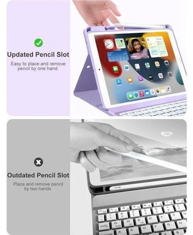 Alt view image 7 of 7 - iPad 9th Generation Case with Keyboard 10.2 Inch - Backlit Wireless Detachable Folio Cover with Pencil Holder for iPad 8th Gen / 7th Gen/iPad Pro 10.5" / iPad Air 3rd Gen (Purple)