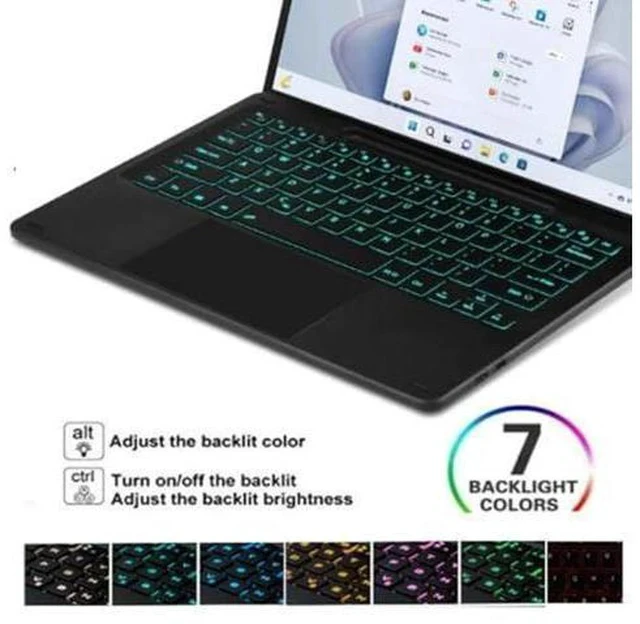 Alt view image 5 of 5 - Bluetooth Keyboard for Microsoft Surface Pro 11/Pro 10 2024/Pro 9/Pro 8/Pro X 13 Inch, Wireless Touch Trackpad Thin Keyboard, 7 Colors Backlit Detachable with Pen Holder