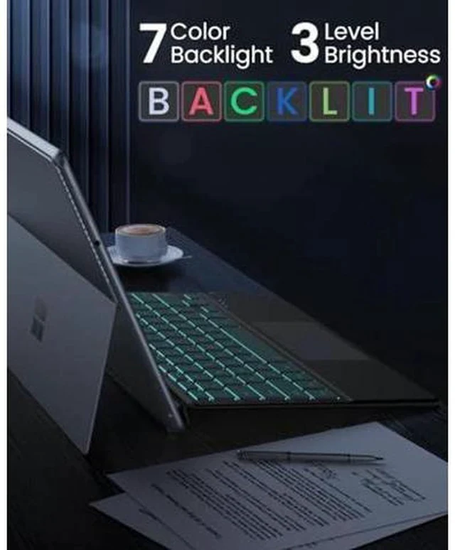 Alt view image 3 of 5 - MoKo Keyboard for Surface Pro 11/10/9/8/X, 7 Color Backlight Keyboard for Surface Pro 11 2024, Wireless Surface Pro 11/Pro 10/Pro 9 Keyboard with Trackpad/Pen Holder, Blackgray