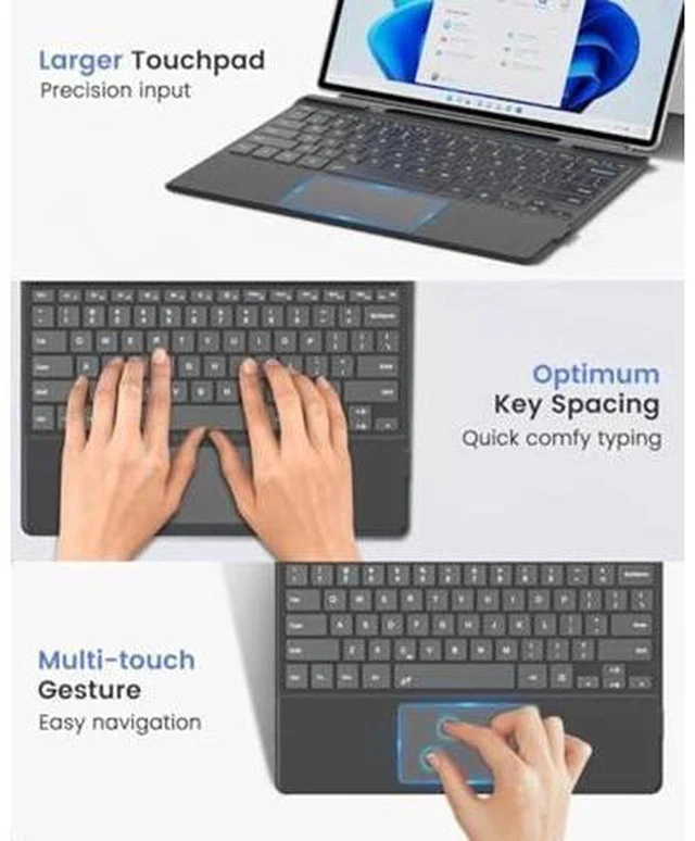 Alt view image 5 of 5 - MoKo Keyboard for Surface Pro 11/10/9/8/X, 7 Color Backlight Keyboard for Surface Pro 11 2024, Wireless Surface Pro 11/Pro 10/Pro 9 Keyboard with Trackpad/Pen Holder, Blackgray