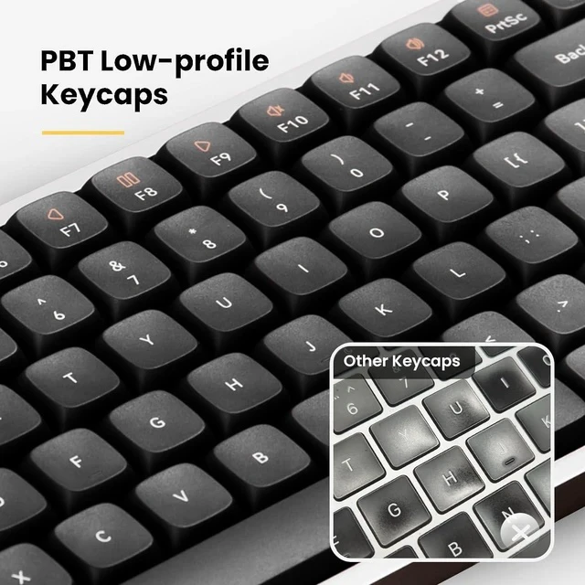Alt view image 6 of 6 - Flow Low Profile Mechanical Keyboard, 100 Keys Rechargeable Wireless Keyboards with Bluetooth and Wired Connection for Windows, Mac OS/Black Phantom Tactile Switches