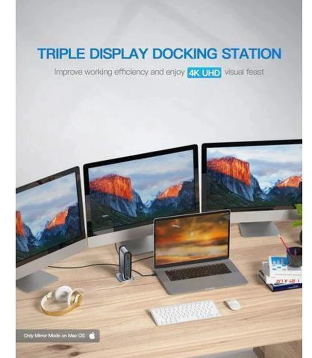 Alt view image 2 of 7 - Baseus 17-in-1 USB C Docking Station to Cast on 3 Monitors, 4K USB C Dock Laptop Docking Station with 100W PD USB-C Port, 4K HDMI*3, USB 3.0*5, LAN, SD/TF Cards Reader, Audio Port for Windows, Mac