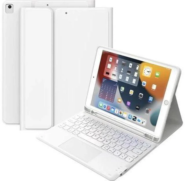 Main image of iPad Keyboard 9th Generation, Keyboard for iPad 8th Generation/7th Gen 10.2 Inch, Smart Trackpad, Detachable Wireless with Pencil Holder, Flip Stand Keyboard Case for iPad 9th/8th/7th Gen 10.2", White