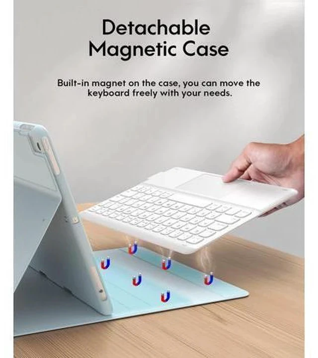 Alt view image 4 of 7 - iPad Keyboard 9th Generation, Keyboard for iPad 8th Generation/7th Gen 10.2 Inch, Smart Trackpad, Detachable Wireless with Pencil Holder, Flip Stand Keyboard Case for iPad 9th/8th/7th Gen 10.2", Blue