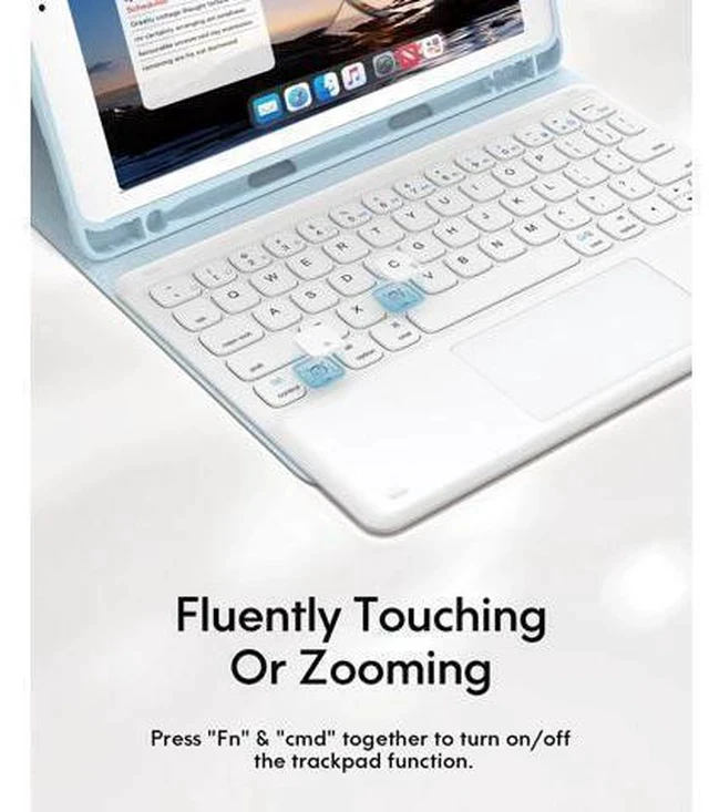Alt view image 5 of 7 - iPad Keyboard 9th Generation, Keyboard for iPad 8th Generation/7th Gen 10.2 Inch, Smart Trackpad, Detachable Wireless with Pencil Holder, Flip Stand Keyboard Case for iPad 9th/8th/7th Gen 10.2", Blue