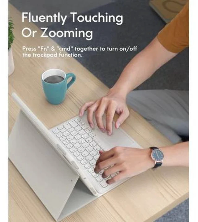 Alt view image 3 of 5 - iPad Keyboard 9th Generation, Keyboard for iPad 8th Generation/7th Gen 10.2 Inch, Smart Trackpad, Detachable Wireless with Pencil Holder, Flip Stand Keyboard Case for iPad 9th/8th/7th Gen 10.2", White