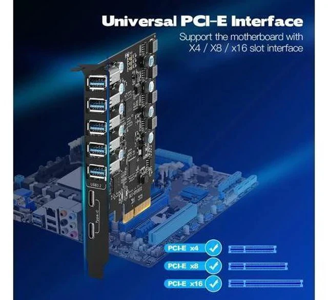 Alt view image 2 of 7 - PCIe USB 3.2/3.1 Gen 2 Card USB 7-Ports (2X USB C - 5 USB A) Expansion Card with 10 Gbps USB C PC Card Internal USB Port Cards for Windows 10/8/7 and Mac OS 10.8.2 Above