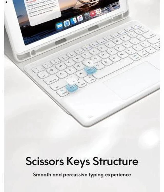 Alt view image 5 of 5 - iPad Keyboard 9th Generation, Keyboard for iPad 8th Generation/7th Gen 10.2 Inch, Smart Trackpad, Detachable Wireless with Pencil Holder, Flip Stand Keyboard Case for iPad 9th/8th/7th Gen 10.2", White