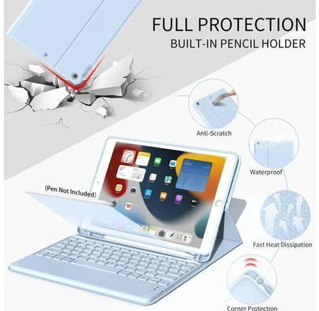 Alt view image 2 of 5 - JKSML 10.2 inch iPad 9th/8th/7th Generation 2021/2020/2019 Case with Touchpad Keyboard and Pencil Holder, Rechargeable Detachable Bluetooth Trackpad Keyboard (Quick Connection), Auto Wake/Sleep, Blue