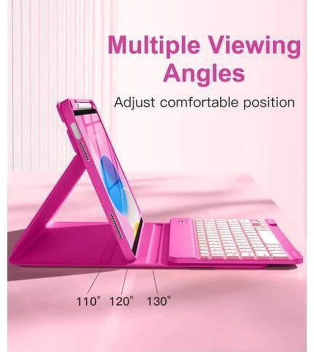 Alt view image 5 of 5 - Hamile iPad 10th Generation Case with Keyboard 10.9 Inch - 7 Colors Backlit Wireless Detachable Folio Keyboard Cover with Pencil Holder for New iPad 10th Gen 2022 (Hot Pink)