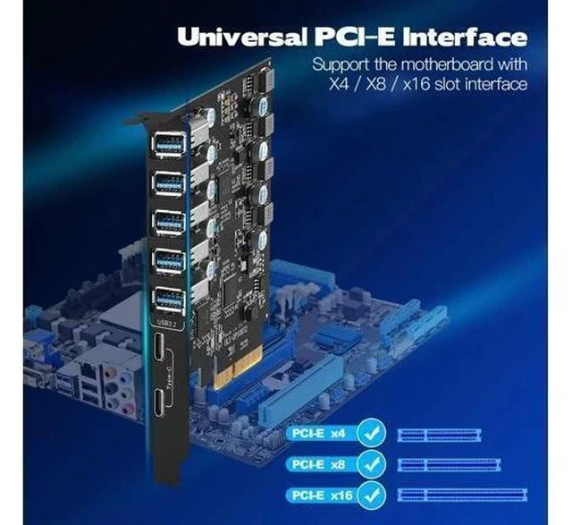 Alt view image 7 of 7 - PCIe USB 3.2/3.1 Gen 2 Card USB 7-Ports (2X USB C - 5 USB A) Expansion Card with 10 Gbps USB C PC Card Internal USB Port Cards for Windows 10/8/7 and Mac OS 10.8.2 Above