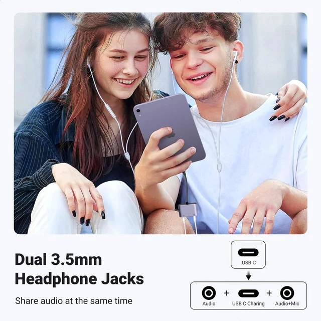 Alt view image 3 of 7 - USB C to 3.5mm Audio Adapter 3 in 1 Charger and Headphone Splitter USB C to Aux Dual Headphone Jack with PD 60W Fast Charge Cable for iPhone 17/16 Pro Max, Galaxy S25/24 Ultra, Pixel 10, iPad