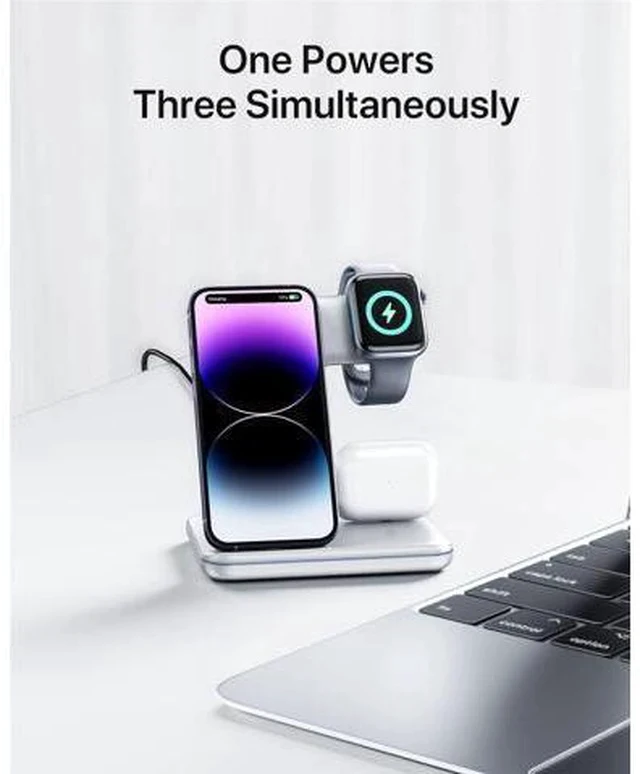 Alt view image 2 of 6 - Intoval Charging Station for Apple iPhone/iWatch/Airpods, 3 in 1 Wireless Charger for iPhone15/14/13(Pro, Pro Max) 12/11/XS/XR, iWatch9/8/Ultra/7/6/SE/5/4/3/2, Airpods Pro2/Pro1/3/2/1(Z5 White)