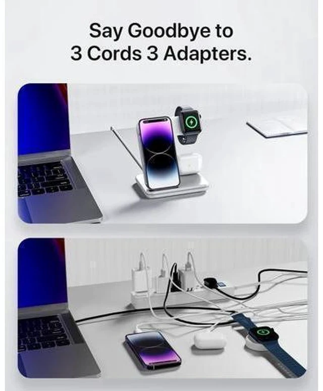 Alt view image 3 of 6 - Intoval Charging Station for Apple iPhone/iWatch/Airpods, 3 in 1 Wireless Charger for iPhone15/14/13(Pro, Pro Max) 12/11/XS/XR, iWatch9/8/Ultra/7/6/SE/5/4/3/2, Airpods Pro2/Pro1/3/2/1(Z5 White)