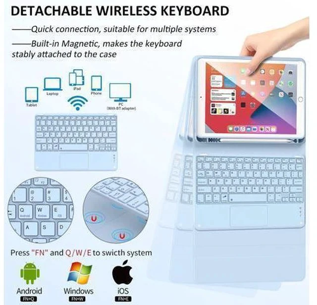Alt view image 5 of 5 - JKSML 10.2 inch iPad 9th/8th/7th Generation 2021/2020/2019 Case with Touchpad Keyboard and Pencil Holder, Rechargeable Detachable Bluetooth Trackpad Keyboard (Quick Connection), Auto Wake/Sleep, Blue