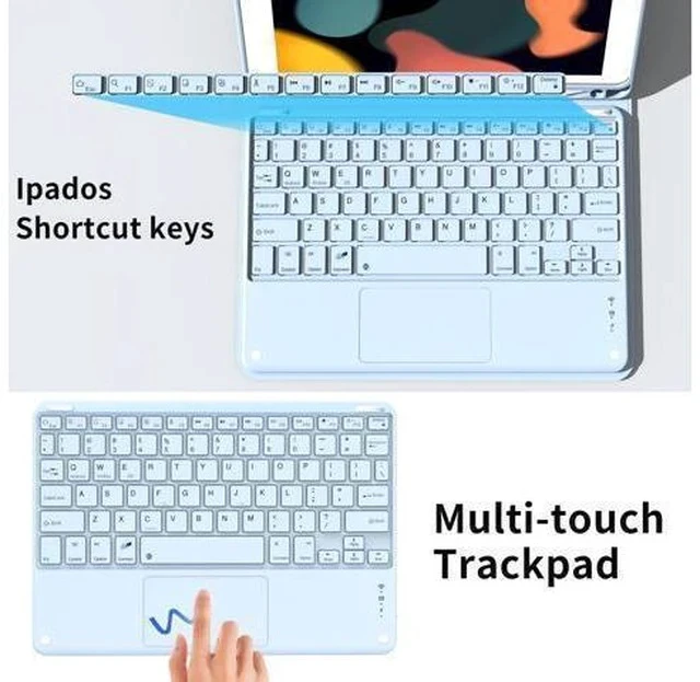 Alt view image 4 of 5 - JKSML 10.2 inch iPad 9th/8th/7th Generation 2021/2020/2019 Case with Touchpad Keyboard and Pencil Holder, Rechargeable Detachable Bluetooth Trackpad Keyboard (Quick Connection), Auto Wake/Sleep, Blue