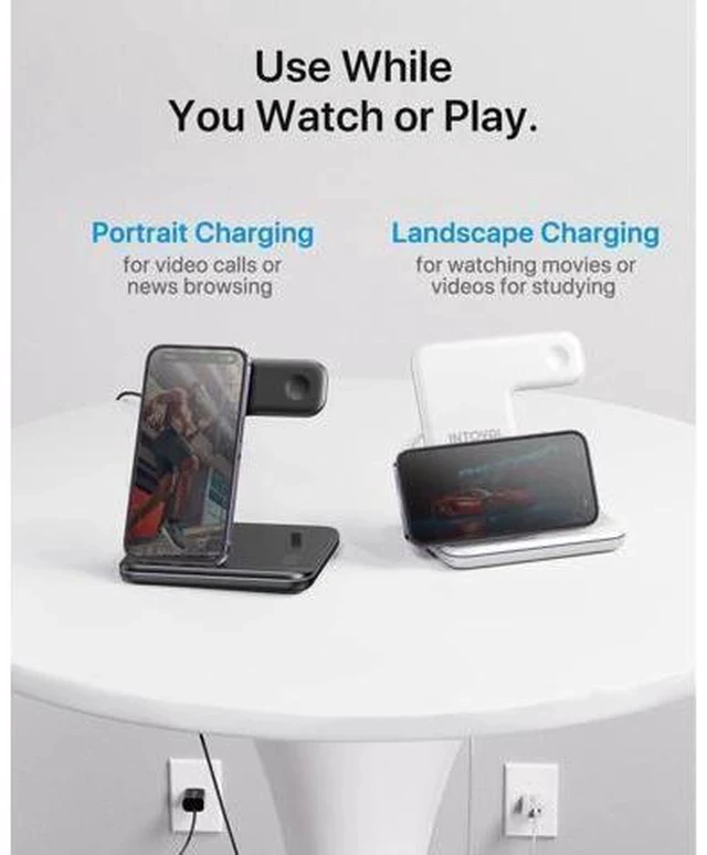 Alt view image 5 of 6 - Intoval Charging Station for Apple iPhone/iWatch/Airpods, 3 in 1 Wireless Charger for iPhone15/14/13(Pro, Pro Max) 12/11/XS/XR, iWatch9/8/Ultra/7/6/SE/5/4/3/2, Airpods Pro2/Pro1/3/2/1(Z5 White)