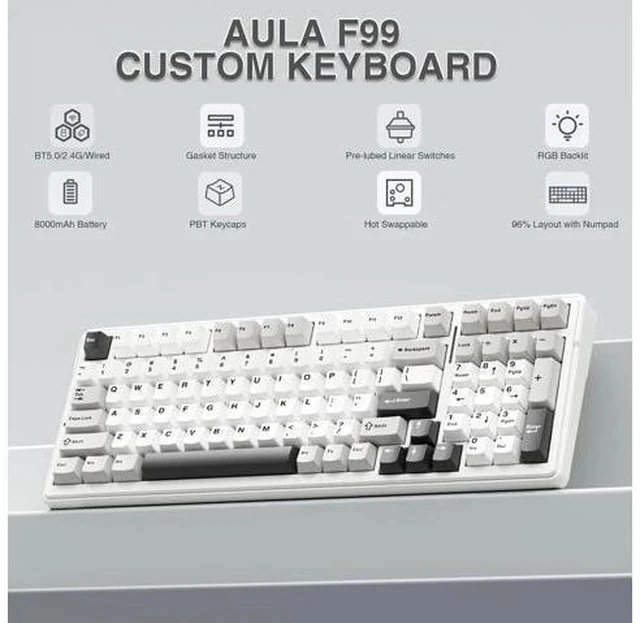 Alt view image 2 of 4 - AULA F99 Wireless Mechanical Keyboard, Tri-Mode BT5.0/2.4GHz/USB-C Hot Swappable Custom Keyboard + LEOBOG Reaper Switches