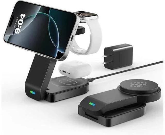 Main image of 3 in 1 Wireless Charging Station Compatible with Apple,Foldable Magnetic Wireless Charger for iPhone 16/15/14/13/12,Apple Watch Series 10/Ultra 2/Ultra/9/8/7/6/5/4/SE/SE 2,Air-Pods 4/3/Pro/2(Black)