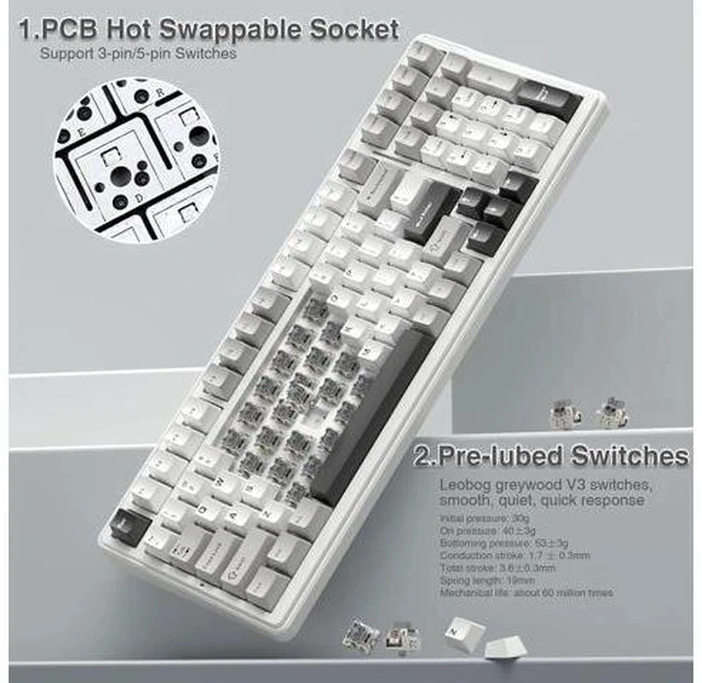 Alt view image 3 of 4 - AULA F99 Wireless Mechanical Keyboard, Tri-Mode BT5.0/2.4GHz/USB-C Hot Swappable Custom Keyboard + LEOBOG Reaper Switches