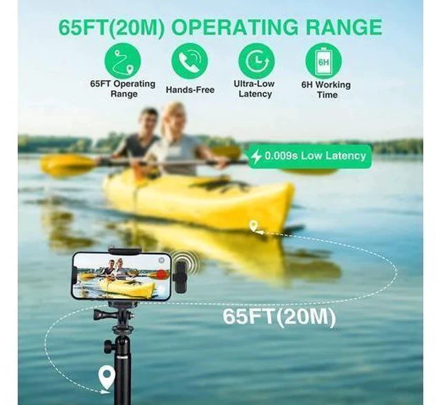 Alt view image 2 of 7 - Wireless Lavalier Microphone for iPhone/ipad/Android,Wireless Lapel clip on microphone(2 Microphones with 2 Receivers) Plug-Play Auto-Sync for Facebook,YouTube,Video/Vlog Recording,Live stream,TikTok