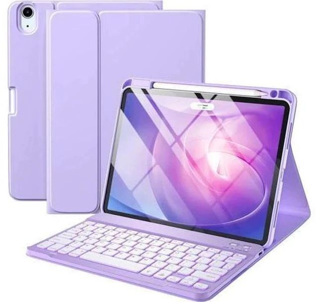 Main image of For iPad Air 11-inch M2/ 10.9 Inch Air 5th 4th Generation Case with Keyboard - Backlit Wireless Detachable, Folio Cover with Pencil Holder for iPad Air 11 2024/ Air 5 2022/ Air 4 (Purple)
