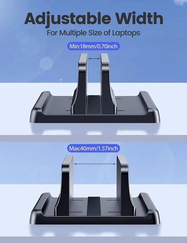 Alt view image 7 of 7 - Vertical Laptop Stand Holder Organizer Plastic Adjustable Desktop Notebook Dock Space-Saving 3 in 1 for All MacBook Pro Air Mac HP Microsoft Surface up to 17.3 inches (Black)