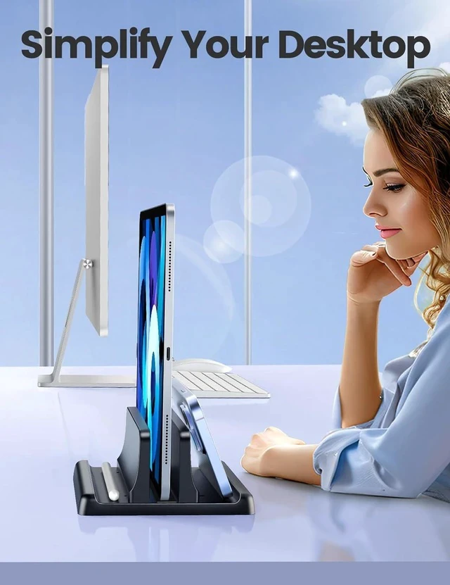 Alt view image 6 of 7 - Vertical Laptop Stand Holder Organizer Plastic Adjustable Desktop Notebook Dock Space-Saving 3 in 1 for All MacBook Pro Air Mac HP Microsoft Surface up to 17.3 inches (Black)