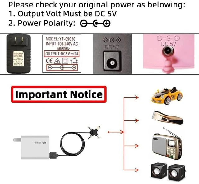 Alt view image 2 of 7 - 2.0 Type-A Male to 4-in-1 DC 5V 5.5x2.1mm 4.0x1.7mm Mono 3.5mm 2.5mm Power Plug Barrel Connector Charge Cable