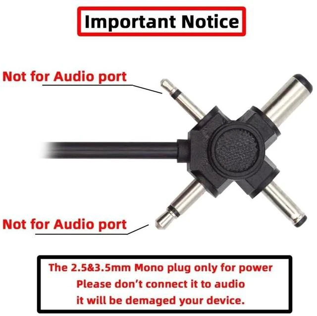 Alt view image 5 of 7 - 2.0 Type-A Male to 4-in-1 DC 5V 5.5x2.1mm 4.0x1.7mm Mono 3.5mm 2.5mm Power Plug Barrel Connector Charge Cable