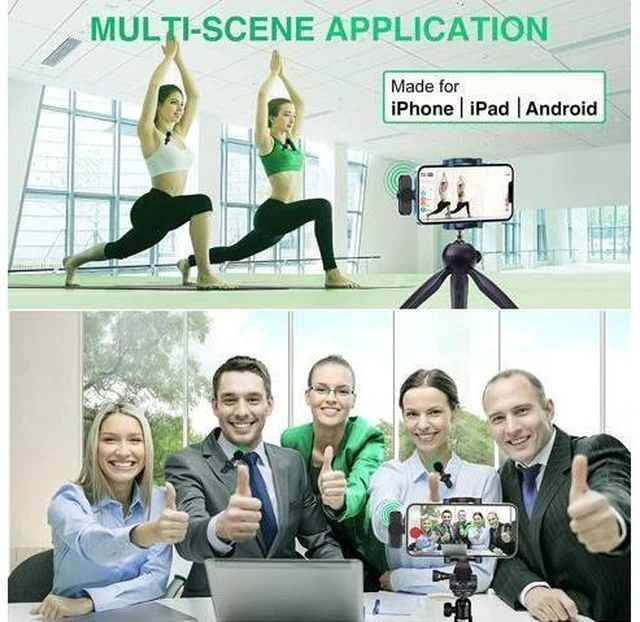 Alt view image 7 of 7 - Wireless Lavalier Microphone for iPhone/ipad/Android,Wireless Lapel clip on microphone(2 Microphones with 2 Receivers) Plug-Play Auto-Sync for Facebook,YouTube,Video/Vlog Recording,Live stream,TikTok