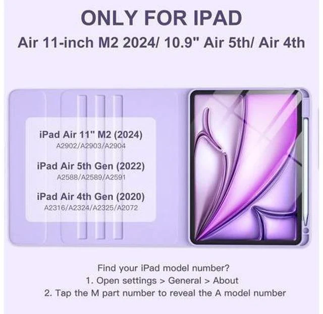 Alt view image 2 of 7 - For iPad Air 11-inch M2/ 10.9 Inch Air 5th 4th Generation Case with Keyboard - Backlit Wireless Detachable, Folio Cover with Pencil Holder for iPad Air 11 2024/ Air 5 2022/ Air 4 (Purple)