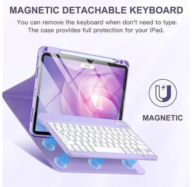 Alt view image 4 of 7 - For iPad Air 11-inch M2/ 10.9 Inch Air 5th 4th Generation Case with Keyboard - Backlit Wireless Detachable, Folio Cover with Pencil Holder for iPad Air 11 2024/ Air 5 2022/ Air 4 (Purple)