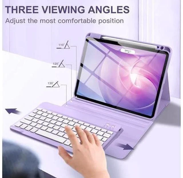 Alt view image 5 of 7 - For iPad Air 11-inch M2/ 10.9 Inch Air 5th 4th Generation Case with Keyboard - Backlit Wireless Detachable, Folio Cover with Pencil Holder for iPad Air 11 2024/ Air 5 2022/ Air 4 (Purple)