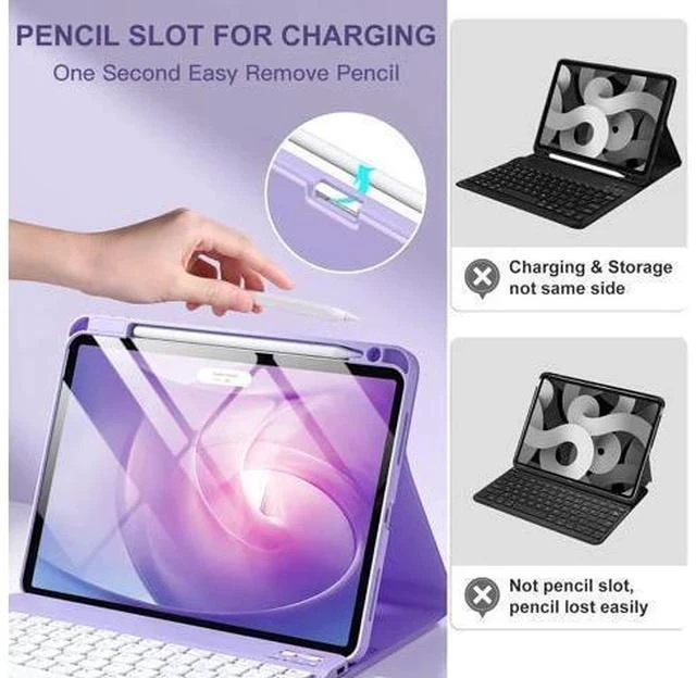 Alt view image 7 of 7 - For iPad Air 11-inch M2/ 10.9 Inch Air 5th 4th Generation Case with Keyboard - Backlit Wireless Detachable, Folio Cover with Pencil Holder for iPad Air 11 2024/ Air 5 2022/ Air 4 (Purple)