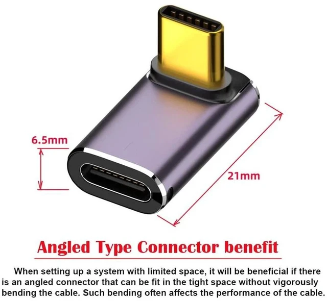 Alt view image 2 of 7 - Type C Male to Female 240W Power 40Gbps Data 8K Video Adapter Up Down Angled for NS Phone Laptop