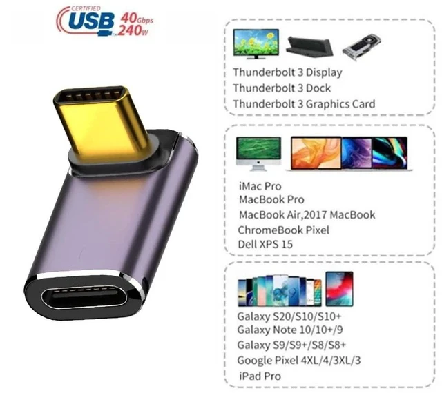 Alt view image 5 of 7 - Type C Male to Female 240W Power 40Gbps Data 8K Video Adapter Up Down Angled for NS Phone Laptop