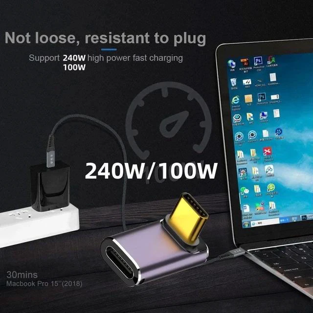 Alt view image 7 of 7 - Type C Male to Female 240W Power 40Gbps Data 8K Video Adapter Up Down Angled for NS Phone Laptop