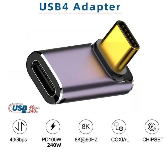 Alt view image 6 of 7 - Type C Male to Female 240W Power 40Gbps Data 8K Video Adapter Up Down Angled for NS Phone Laptop