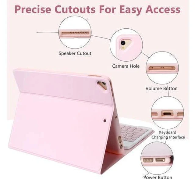 Alt view image 3 of 7 - Keyboard Case for iPad 10.2" 9th 8th 7th Generation, with Detachable Bluetooth and Pencil Holder, 10.2 Inch/iPad Air 10.5"(3rd Gen)/iPad Pro 10.5 in, Auto Sleep/Wake Function (Pink)