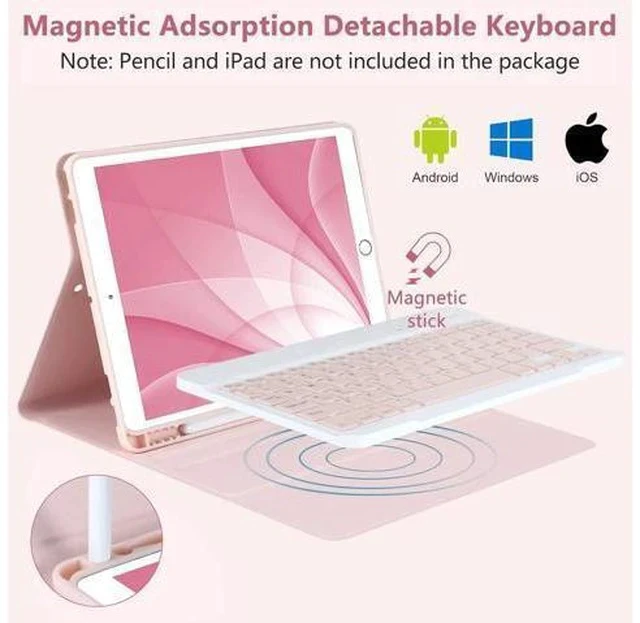 Alt view image 4 of 7 - Keyboard Case for iPad 10.2" 9th 8th 7th Generation, with Detachable Bluetooth and Pencil Holder, 10.2 Inch/iPad Air 10.5"(3rd Gen)/iPad Pro 10.5 in, Auto Sleep/Wake Function (Pink)