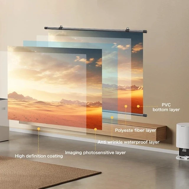 Alt view image 6 of 7 - Wall Mounted Projector Screen 50" 60" 72" Projector Screen Manual Pull Down 4K HD Indoor Outdoor Movie Screen for Home Cinema Office Game(16:9,72in)