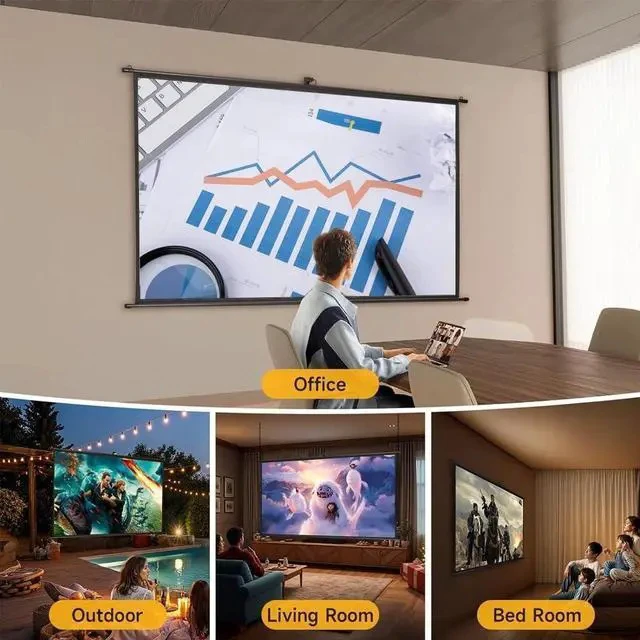 Alt view image 7 of 7 - Wall Mounted Projector Screen 50" 60" 72" Projector Screen Manual Pull Down 4K HD Indoor Outdoor Movie Screen for Home Cinema Office Game(16:9,72in)