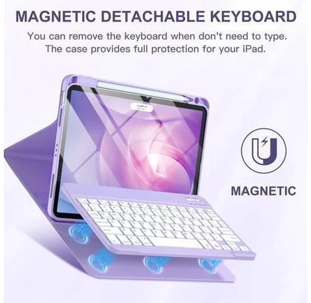Alt view image 4 of 5 - Harvopu iPad Air 11-inch M2/ 10.9 Inch Air 5th 4th Generation Case with Keyboard - Backlit Wireless Detachable, Folio Cover with Pencil Holder for iPad Air 11 2024/ Air 5 2022/ Air 4 (Purple)